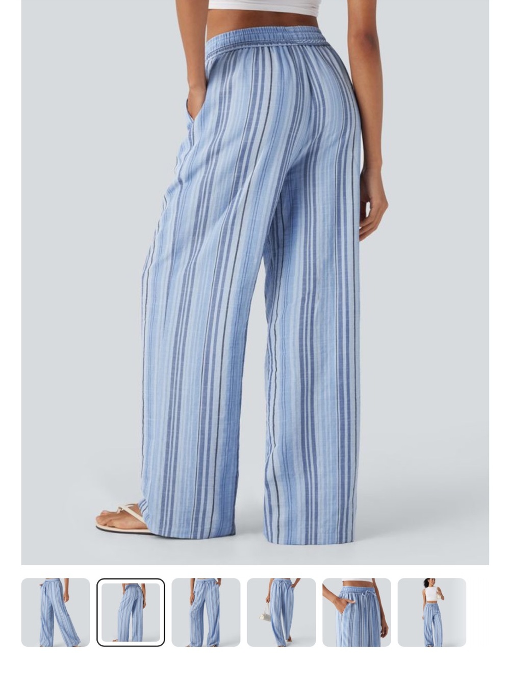 Halara Striped Blue Wide-Leg Split Pants - Picture 3 of 7